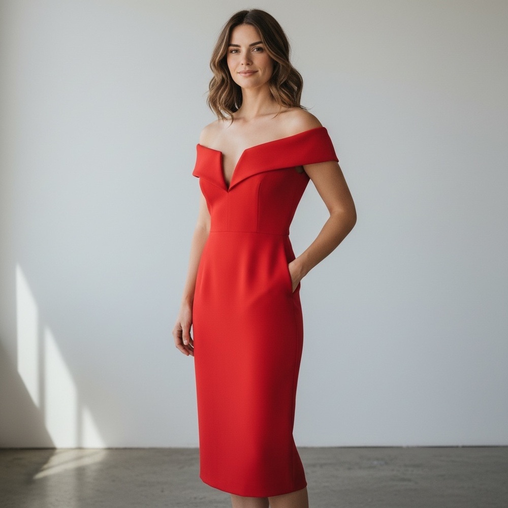 BCBGMaxazria - Marquise - Coral Off the Shoulder Cocktail Dress - 8